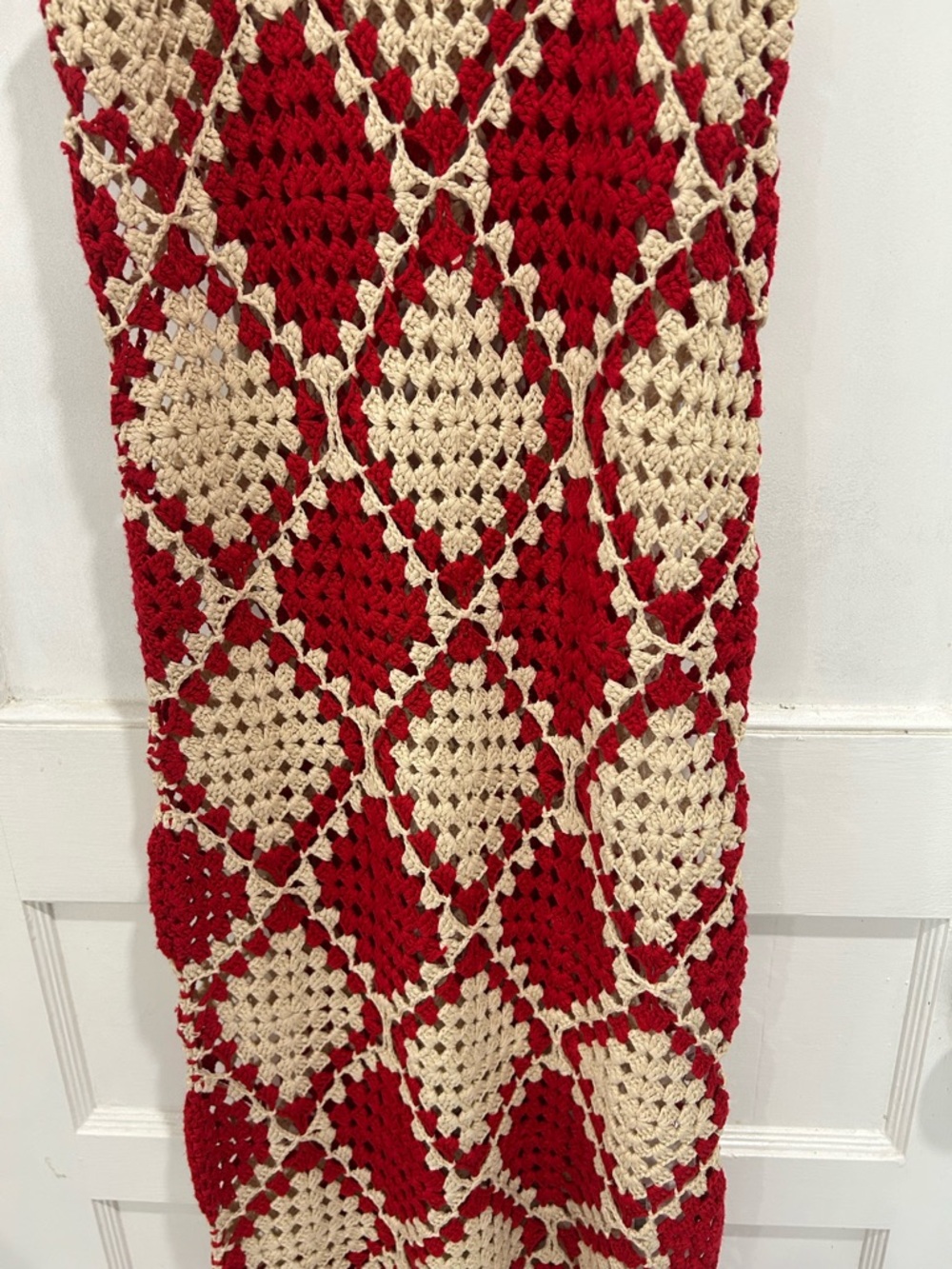 VRG GRL Verge Girl Joni Crochet Boho Maxi Dress Red Cream Granny Square - Small - Picture 6 of 13